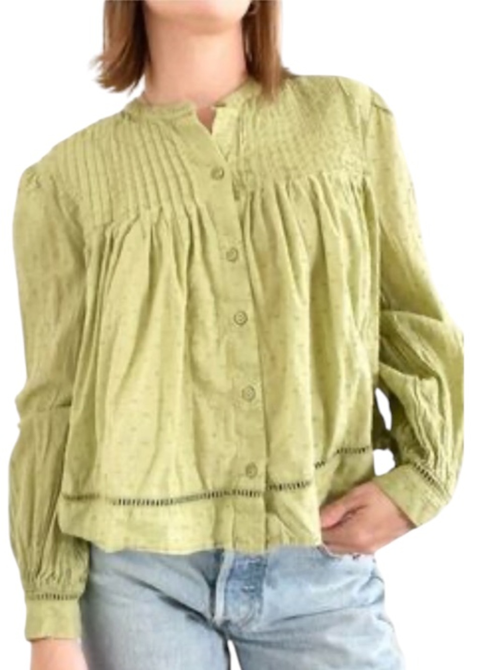 Old Navy Light Olive Pintuck Button-Front Blouse